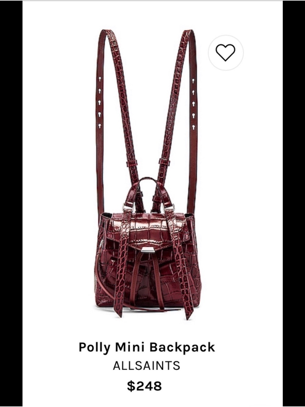 AllSaints Polly Mini Backpack in Burgundy Croc-Embossed Leather